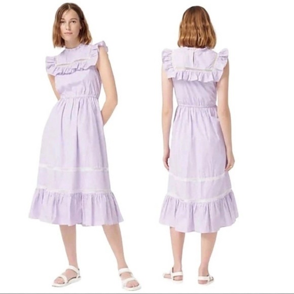 J Crew lilac striped tiered prairie dress sz  M - Picture 1 of 12